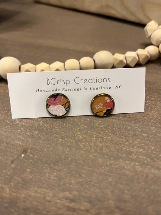 Floral Round Wooden Earrings