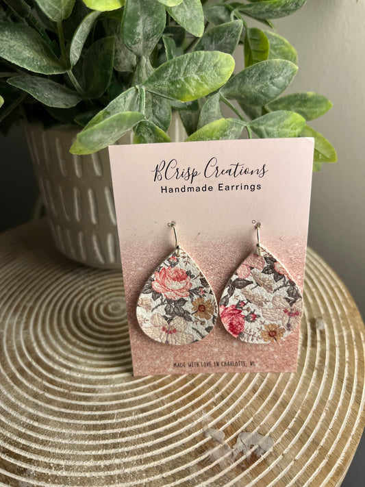 Pink Floral Leather Earrings