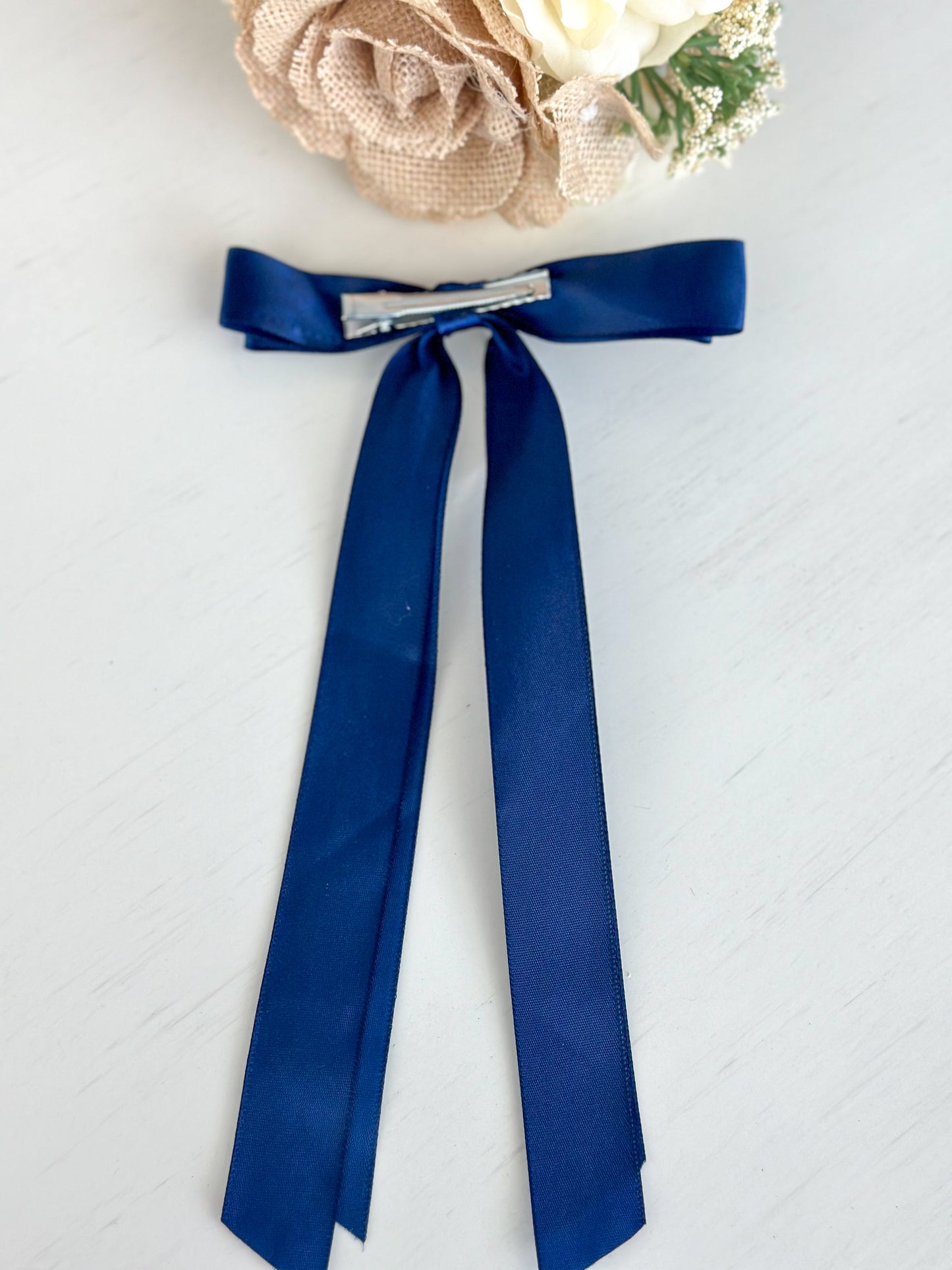 Classic Satin Bow With Clip "Navy"