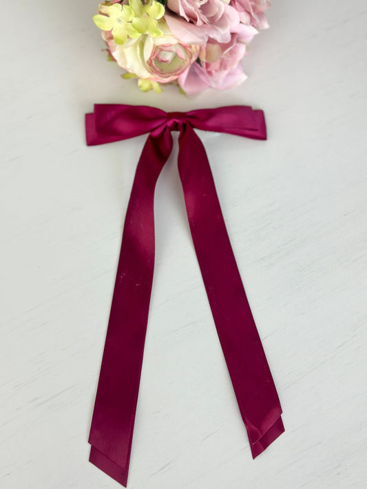 Classic Satin Bow With Clip "Wine"