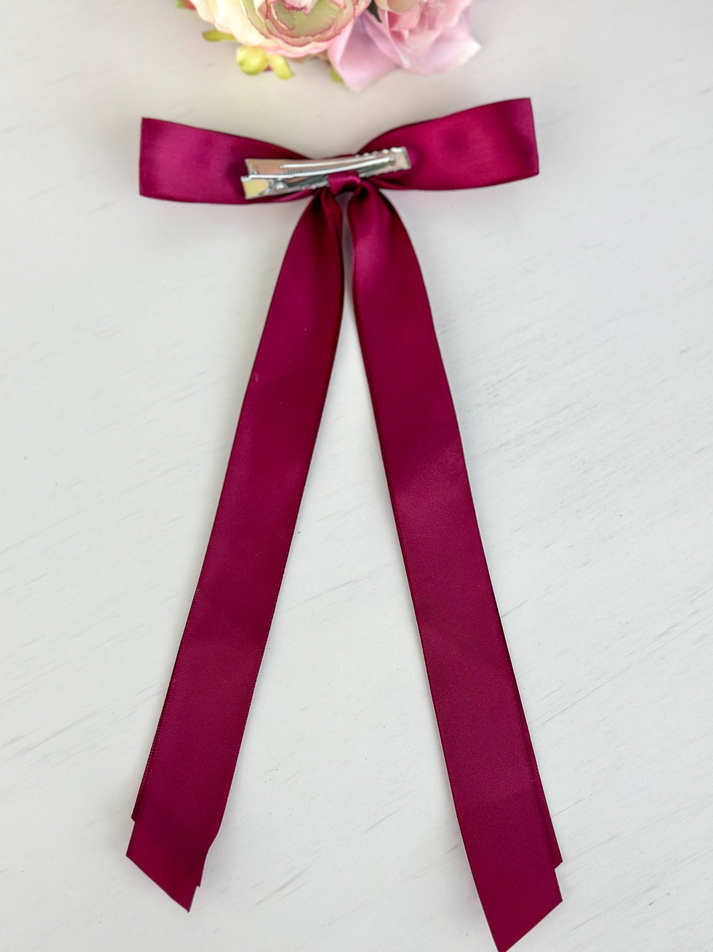 Classic Satin Bow With Clip "Wine"