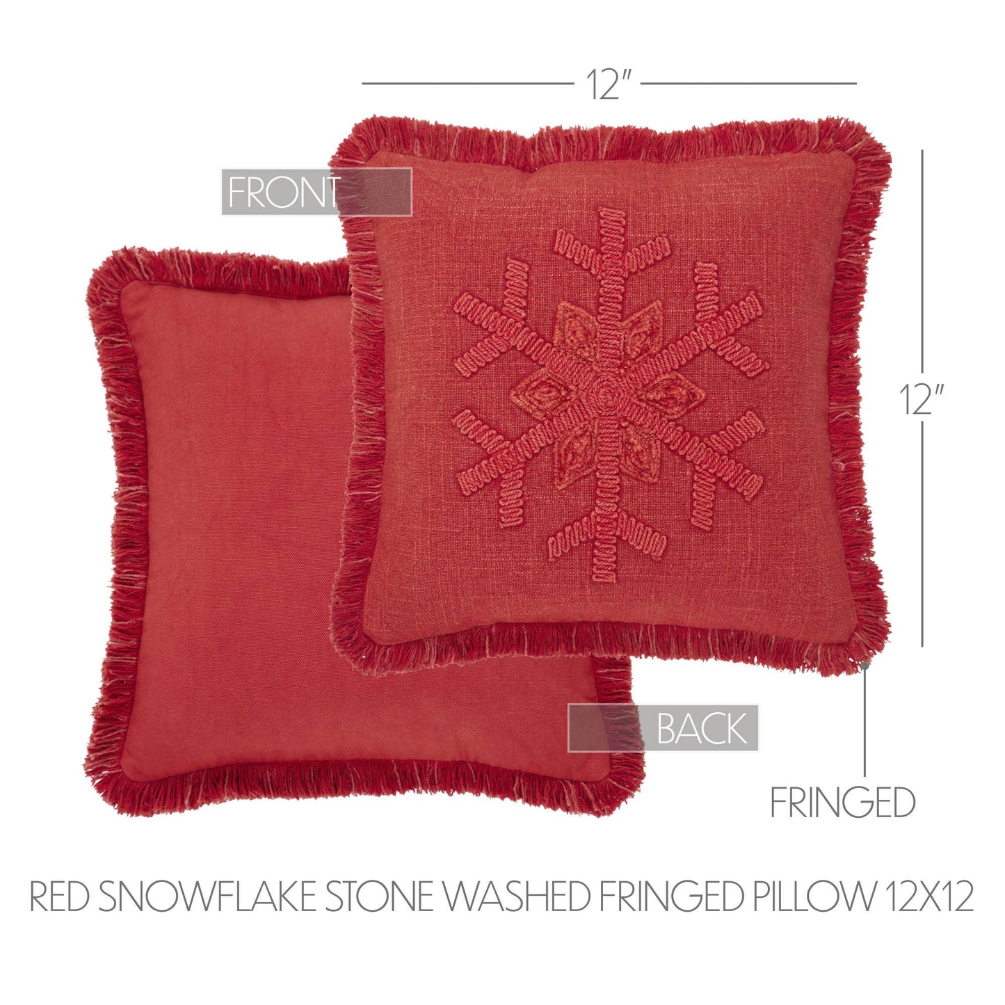 Red Snowflake Stone Washed Fringed Pillow 12x12