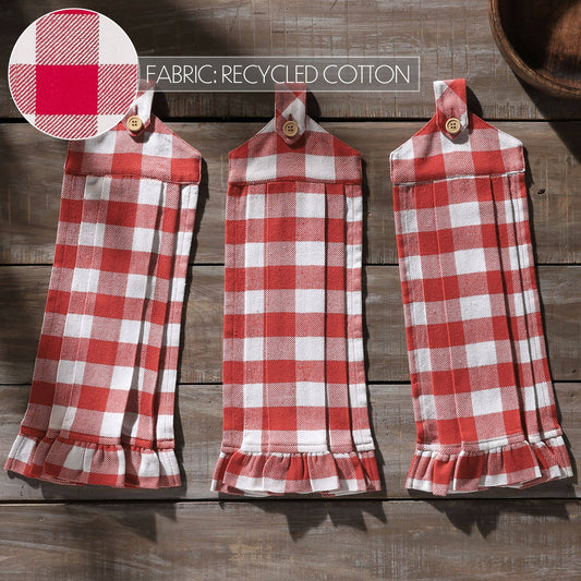 Annie Buffalo Check Red Button Loop Tea Towel Set of 3