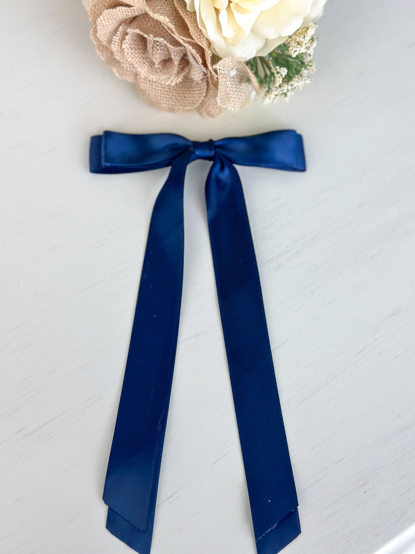 Classic Satin Bow With Clip "Navy"