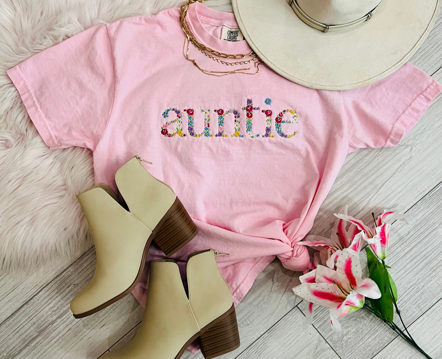 Auntie Floral Embroidered Tee - OEC