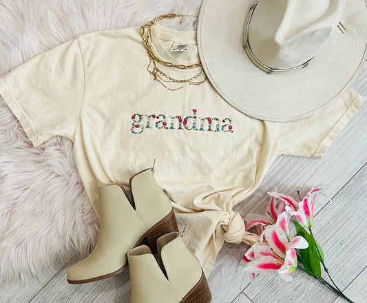 Grandma Floral Embroidered Tee - OEC