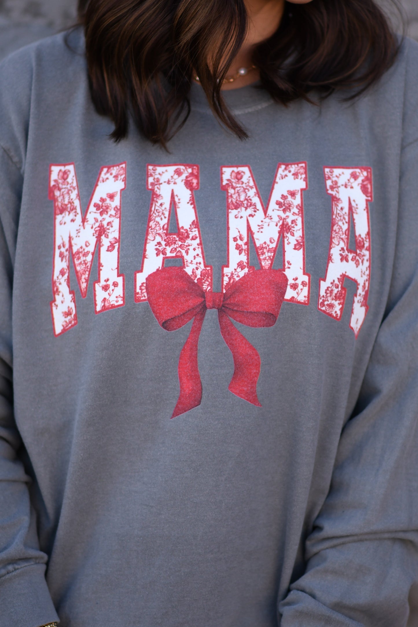 MAMA Red Floral Bow Tee/Long Sleeve - OEC