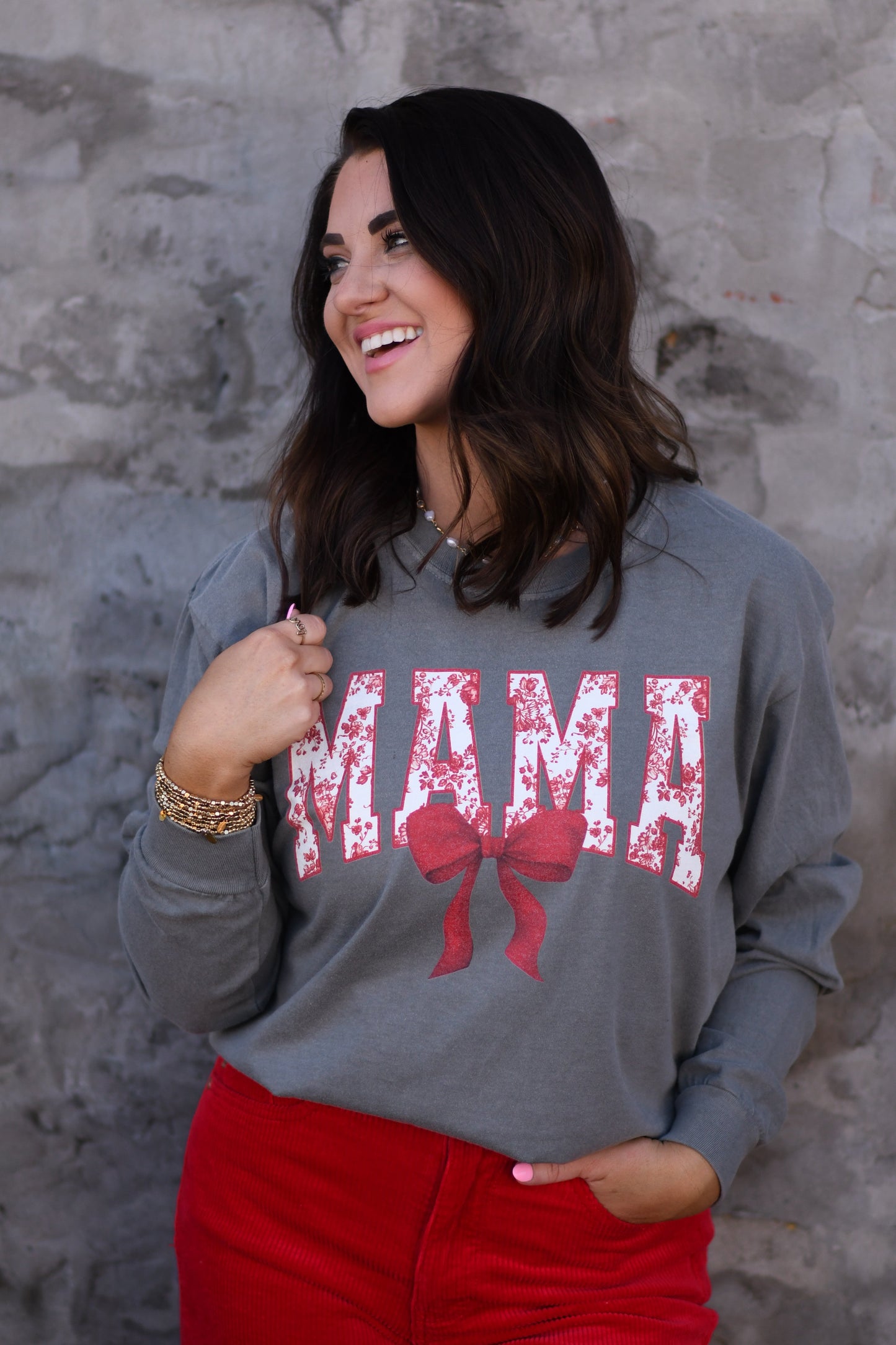 MAMA Red Floral Bow Tee/Long Sleeve - OEC