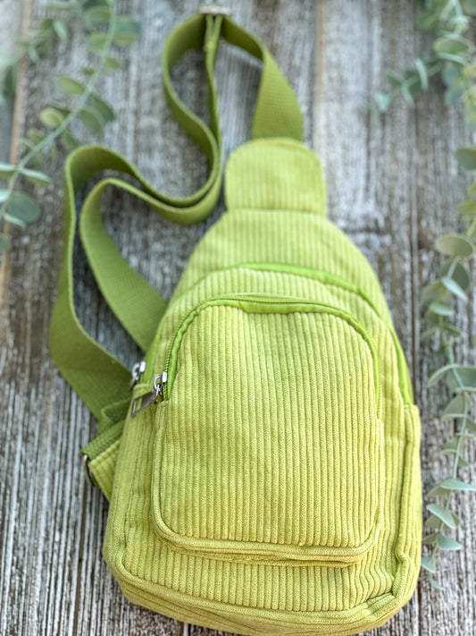 "The Corey" Lime Corduroy Sling Bags