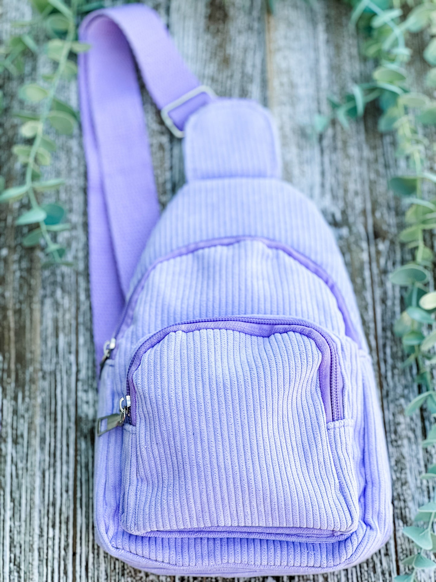 "The Corey" Lilac Corduroy Sling Bag